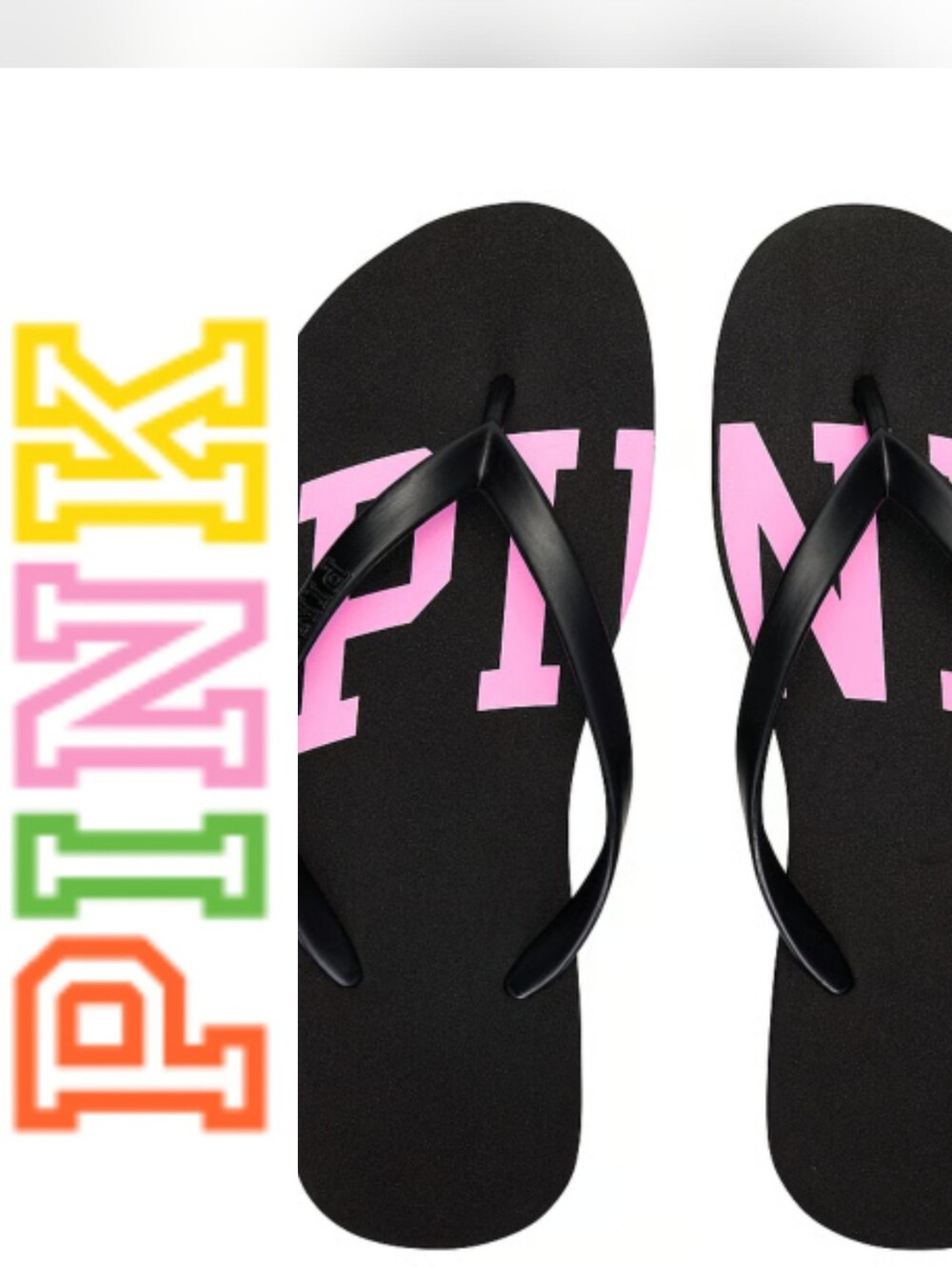 Victoria's Secret PINK Black Flip Flop NWT Bolsa Pink Tiktok Trendy Vacay Sandal